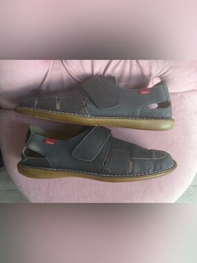 Callahan Men’s Navy Leather Casual Velcro Sandals Sz 44/ US 10.5